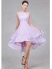 Lilac Chiffon Jewel Neckline Hi Low Short Prom Dress